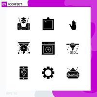 Group of 9 Solid Glyphs Signs and Symbols for interface performance gestures speedometer filters Editable Vector Design Elements