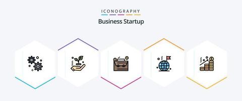 Business Startup 25 FilledLine icon pack including . dollar. dollar. chart. flag vector