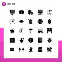 Universal Icon Symbols Group of 25 Modern Solid Glyphs of meteor asteroid medical park table Editable Vector Design Elements