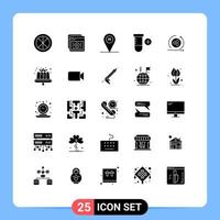 Set of 25 Vector Solid Glyphs on Grid for space add education location beach house Editable Vector Design Elements