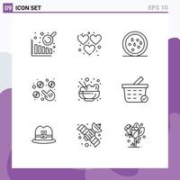 Pictogram Set of 9 Simple Outlines of checkout rice thanksgiving food money Editable Vector Design Elements