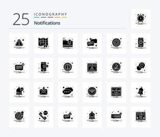 Notifications 25 Solid Glyph icon pack including setting. gear. folder. circle. message vector