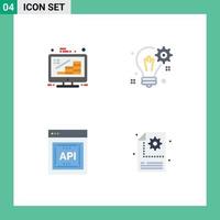 paquete de interfaz de usuario de 4 iconos planos básicos de la idea de crecimiento de la configuración empresarial concepto api elementos de diseño vectorial editables vector