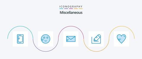 Miscellaneous Blue 5 Icon Pack Including study. heart. mail. school. write vector