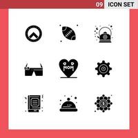9 Thematic Vector Solid Glyphs and Editable Symbols of mom heart hot smart glasses Editable Vector Design Elements