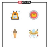 Set of 4 Vector Flat Icons on Grid for backpack cream chat text message cone Editable Vector Design Elements