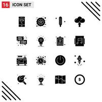 Group of 16 Modern Solid Glyphs Set for ecommerce upload cold up cloud Editable Vector Design Elements