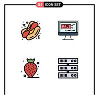 Pictogram Set of 4 Simple Filledline Flat Colors of hot dog beach computer education datacenter Editable Vector Design Elements