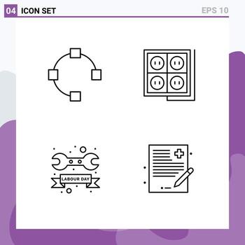 4 User Interface Line Pack of modern Signs and Symbols of open repair building socket wrench Editable Vector Design Elements