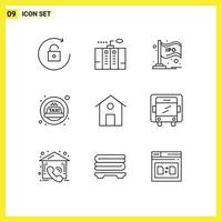 Set of 9 Modern UI Icons Symbols Signs for house taxi ipo siren chart Editable Vector Design Elements