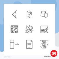 Set of 9 Vector Outlines on Grid for fork privacy dollar policy cookies Editable Vector Design Elements