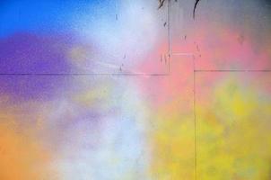 A large fragment of the graffiti pattern applied to the wall with aerosol paint. The gradient between several colors is carried out by spraying the paint. Abstract background image photo