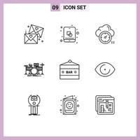 9 Universal Outlines Set for Web and Mobile Applications bar kit dashboard instrument drum Editable Vector Design Elements