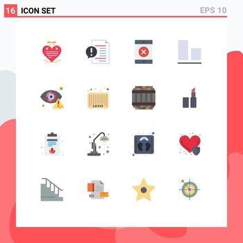 Pictogram Set of 16 Simple Flat Colors of eye cyber file crime bottom Editable Pack of Creative Vector Design Elements