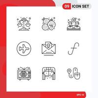 Editable Vector Line Pack of 9 Simple Outlines of mail dead collaboration sign airport Editable Vector Design Elements