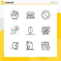 Pictogram Set of 9 Simple Outlines of pea system wedding plumbing mechanical Editable Vector Design Elements