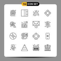 User Interface Pack of 16 Basic Outlines of up graph pyramid pixels design Editable Vector Design Elements