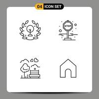 4 Line concept for Websites Mobile and Apps earth bench leaf stop outdoor Editable Vector Design Elements