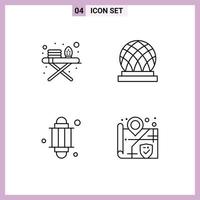 Group of 4 Filledline Flat Colors Signs and Symbols for ironing board light building dome location Editable Vector Design Elements