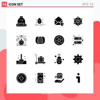 Editable Vector Line Pack of 16 Simple Solid Glyphs of wheel ship testing boat open Editable Vector Design Elements