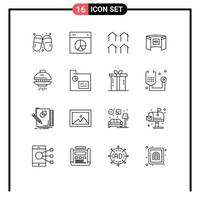 User Interface Pack of 16 Basic Outlines of screencinema display ui cinematography housing Editable Vector Design Elements