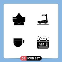 Pack of 4 Modern Solid Glyphs Signs and Symbols for Web Print Media such as bag coffee machine treadmill black Editable Vector Design Elements