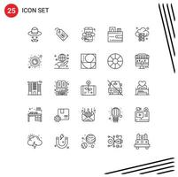 Universal Icon Symbols Group of 25 Modern Lines of server wallet hash tag money card Editable Vector Design Elements