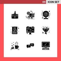 Pack of 9 Modern Solid Glyphs Signs and Symbols for Web Print Media such as book cab computer control webcam cam Editable Vector Design Elements