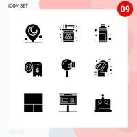 Pack of 9 Modern Solid Glyphs Signs and Symbols for Web Print Media such as expenses consumption alcohol budget summer Editable Vector Design Elements
