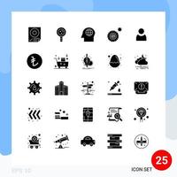 Group of 25 Modern Solid Glyphs Set for user wheel dna tires head Editable Vector Design Elements