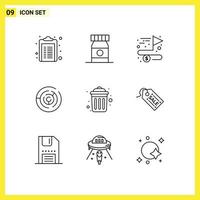 User Interface Pack of 9 Basic Outlines of public dustbin achieving maze circle maze Editable Vector Design Elements