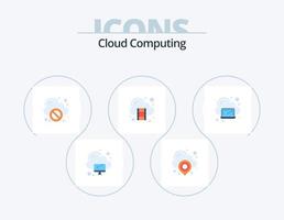 paquete de iconos planos de computación en la nube 5 diseño de iconos. ordenador portátil. bloquear. almacenamiento. nube vector