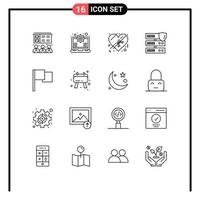 Group of 16 Outlines Signs and Symbols for board flag present basic secure Editable Vector Design Elements