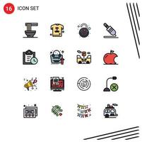 Universal Icon Symbols Group of 16 Modern Flat Color Filled Lines of tasks technology heart pin audio cable Editable Creative Vector Design Elements