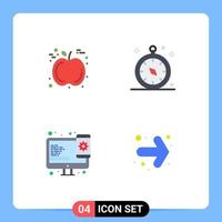 Pack of 4 creative Flat Icons of apple web compass travel arrow Editable Vector Design Elements