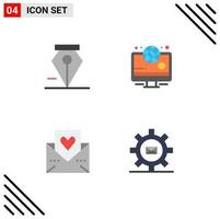 4 Flat Icon concept for Websites Mobile and Apps anchor mail news heart setting Editable Vector Design Elements