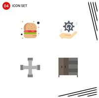 Group of 4 Flat Icons Signs and Symbols for burger cross wrench setting brain transportation Editable Vector Design Elements