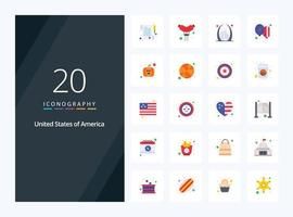 20 icono de color plano de estados unidos para presentación vector