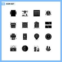 Universal Icon Symbols Group of 16 Modern Solid Glyphs of cube shop jacket market store eid Editable Vector Design Elements