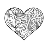 Vector heart linear illustration with floral. Outline geometric and floral ornaments. Valentine's Day coloring