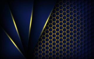 abstract yellow light background gradient shapes. navy blue hexagon mesh pattern decoration. vector