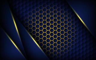 abstract yellow light background gradient shapes. navy blue hexagon mesh pattern decoration. vector