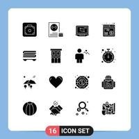Mobile Interface Solid Glyph Set of 16 Pictograms of spa shopping planning online hardware Editable Vector Design Elements