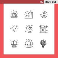 Group of 9 Modern Outlines Set for color human mind count down creativity arrows Editable Vector Design Elements