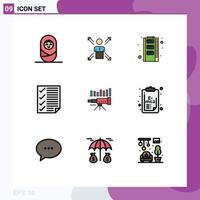 Mobile Interface Filledline Flat Color Set of 9 Pictograms of page data person check ram Editable Vector Design Elements