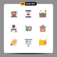 Mobile Interface Flat Color Set of 9 Pictograms of power disk cart table home Editable Vector Design Elements