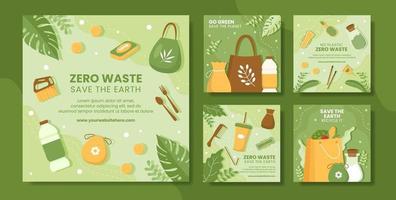 Zero Waste Social Media Post Flat Environment Cartoon Hand Drawn Templates Illustration vector