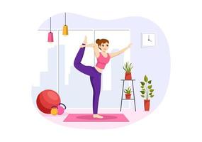 ilustración de prácticas de yoga y meditación con beneficios para la salud del cuerpo para banner web o página de inicio en plantillas planas dibujadas a mano de dibujos animados vector