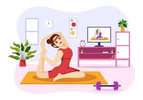 ilustración de prácticas de yoga y meditación con beneficios para la salud del cuerpo para banner web o página de inicio en plantillas planas dibujadas a mano de dibujos animados vector