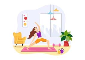 ilustración de prácticas de yoga y meditación con beneficios para la salud del cuerpo para banner web o página de inicio en plantillas planas dibujadas a mano de dibujos animados vector